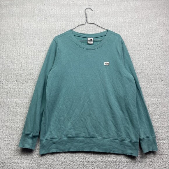 The North Face Sweatshirt Womens L Teal Crewneck Retro Heritage Logo Fleece Read - Picture 1 of 13